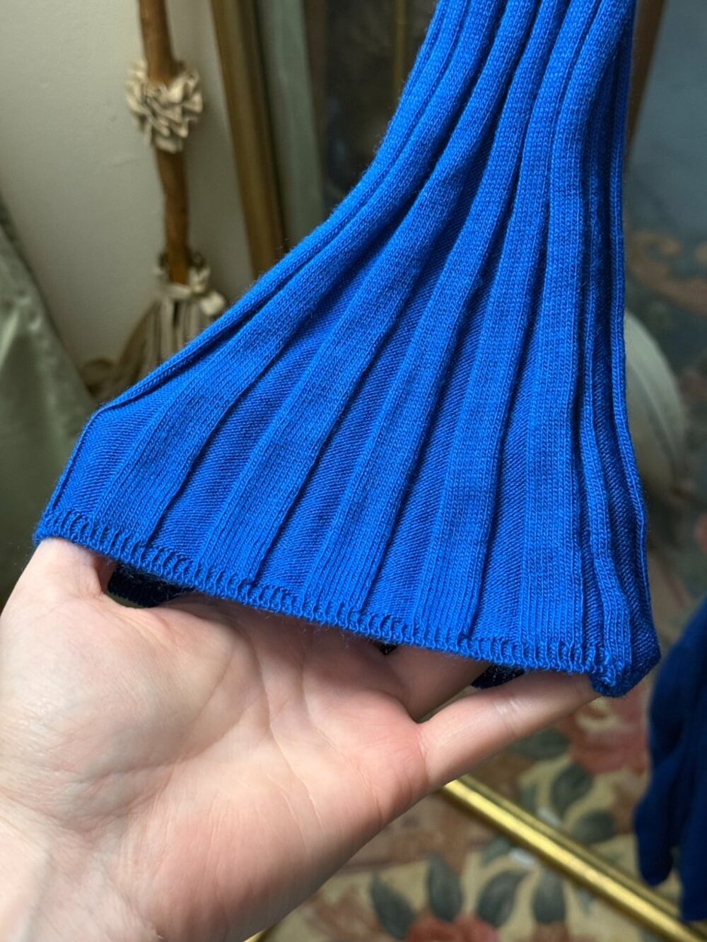 Royal Blue Ribbed Knit Long Sleeve Bodycon Minimalist Chic Midi Dress - Picture 3 of 6